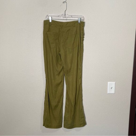 Cabi Charlie Linen / Lyocell Blend Olive Green Wide Leg Trouser Pants Women's 8 - Picture 12 of 14